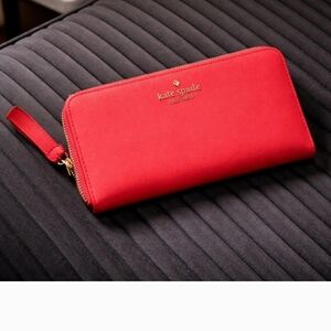 kate spade Red Zip Around Wallet with Gold Hardware